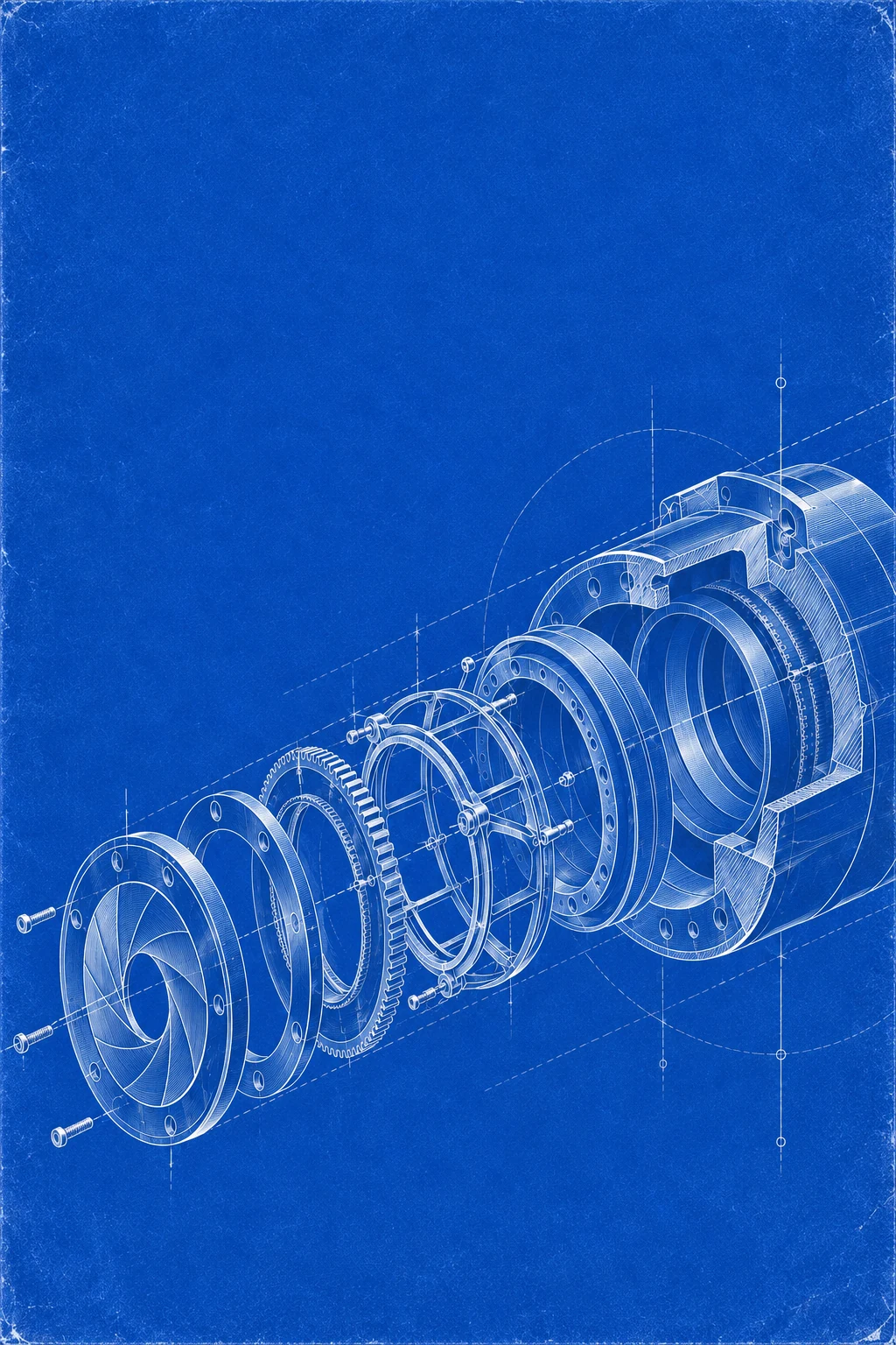 A detailed exploded assembly showing how the parts connect in a blueprint.